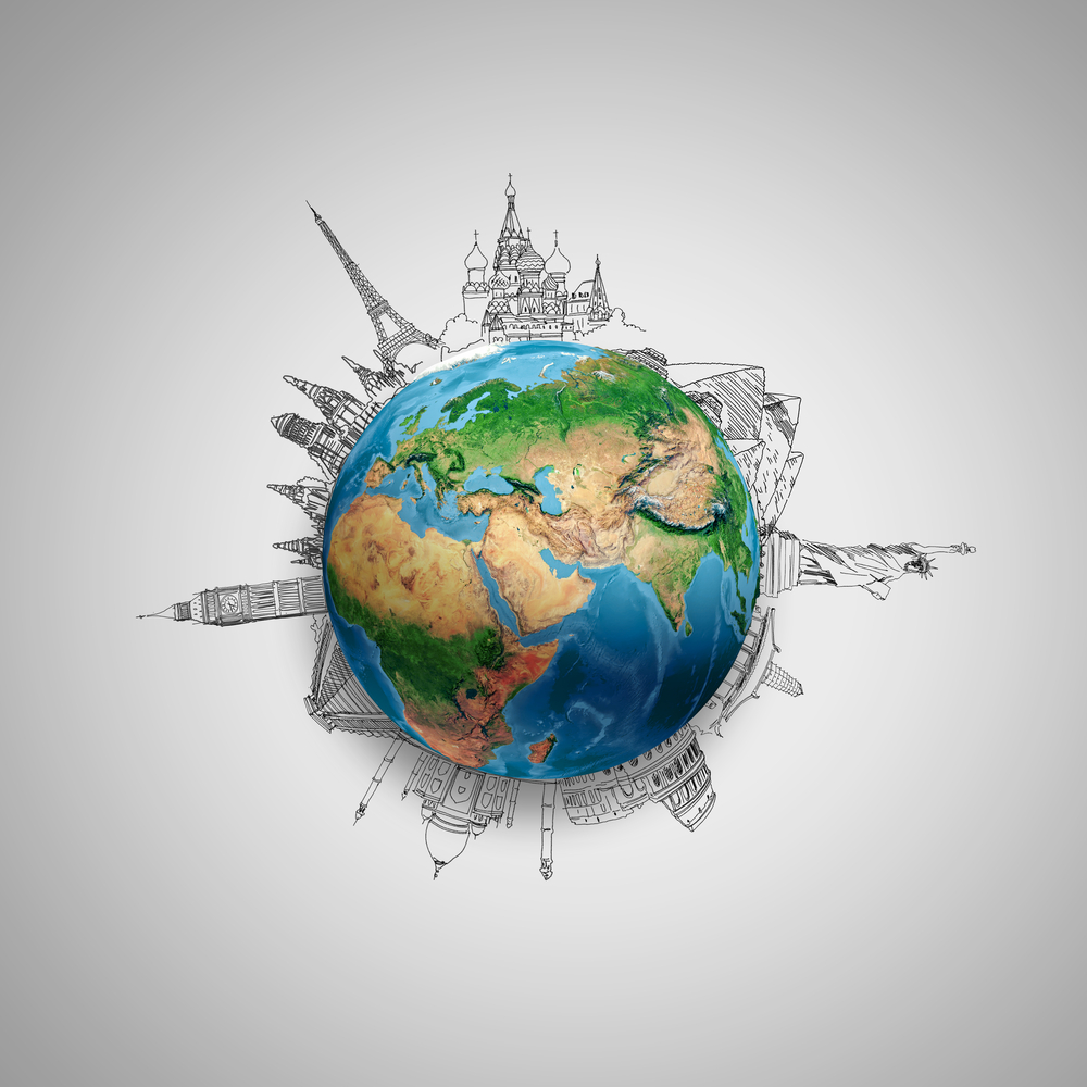 Earth planet on grey background with pencil sketches. Elements of this image are furnished by NASA Earth planet on grey background with pencil sketches. Elements of this image are furnished by NASA