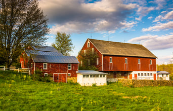 Red barn on a farm in rural York County, Pennsylvania.-1